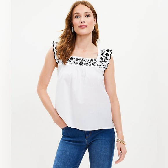 NWT Petite Embroidered Flutter Square Neck Shell - Picture 1 of 7